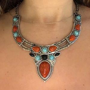 Blue & Orange Beaded Necklace